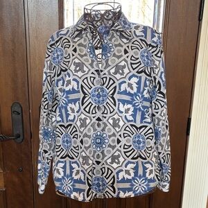 Blue & Black Geometric Floral Button-Down Shirt
